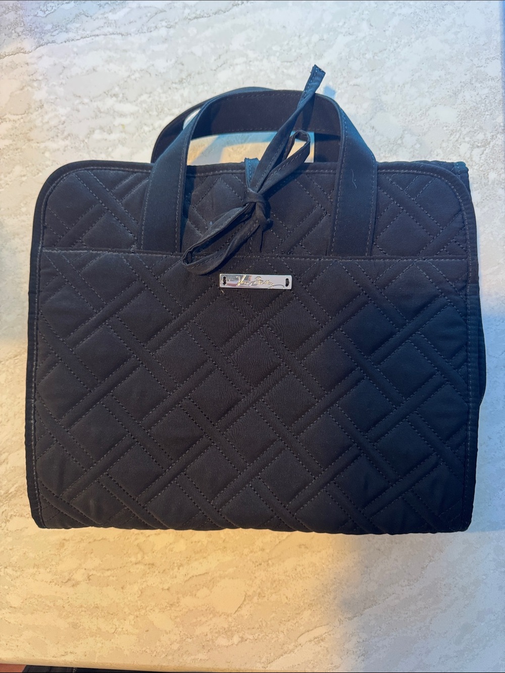Vera Bradley Black Quilted Cosmetic Travel Case with Bow Zip Pull